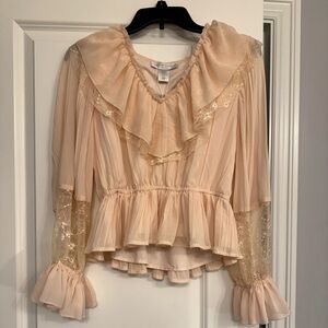 Caroline Constas Blush Ruffled lace blouse